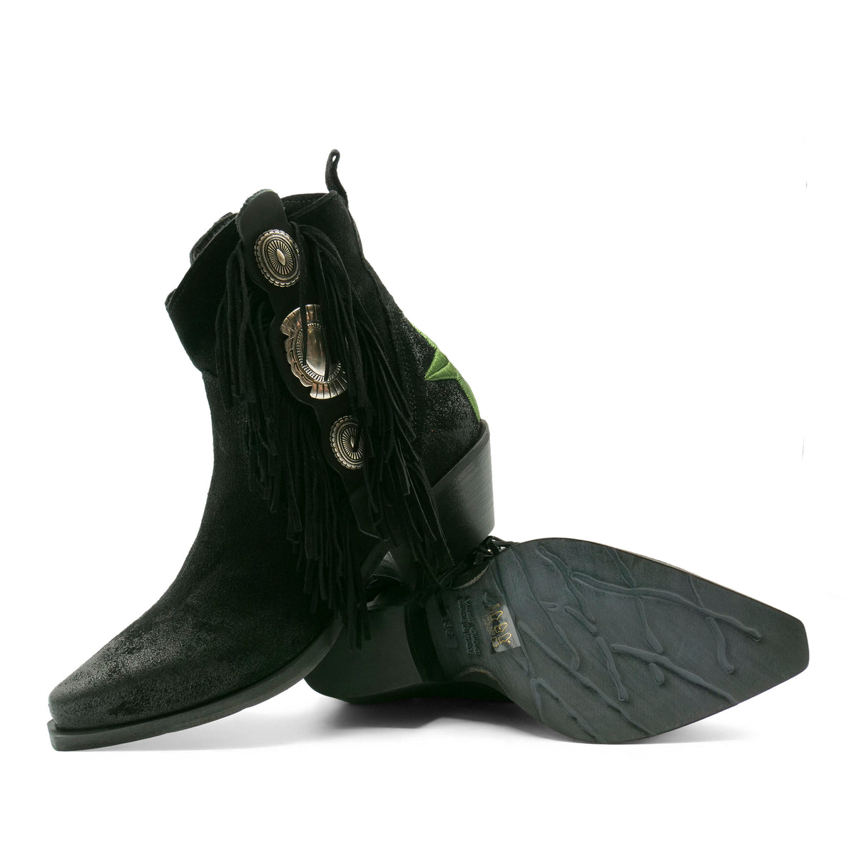 DX2430 - Black Fringed / Green Star Ankle Boot
