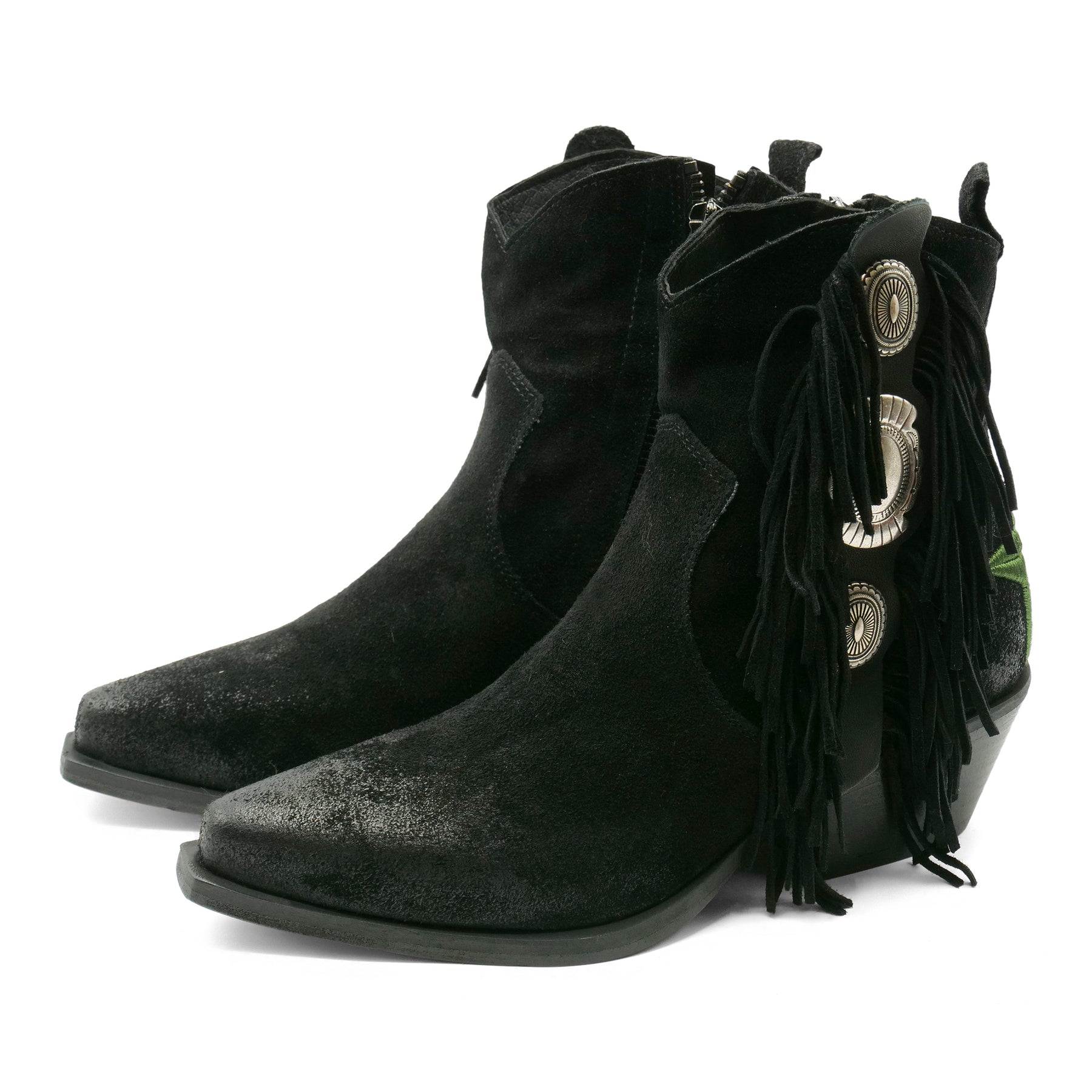 DX2430 - Black Fringed / Green Star Ankle Boot