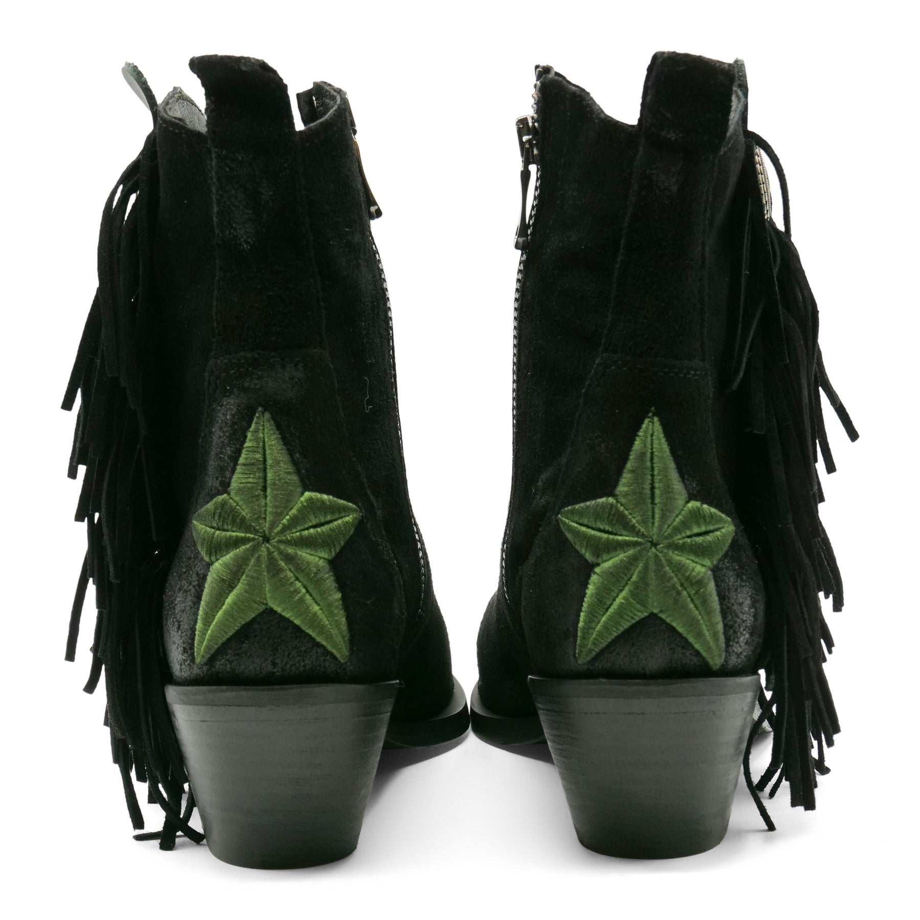 DX2430 - Black Fringed / Green Star Ankle Boot