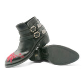 FLOR3A - Double Strap Red Flower Ankle Boot