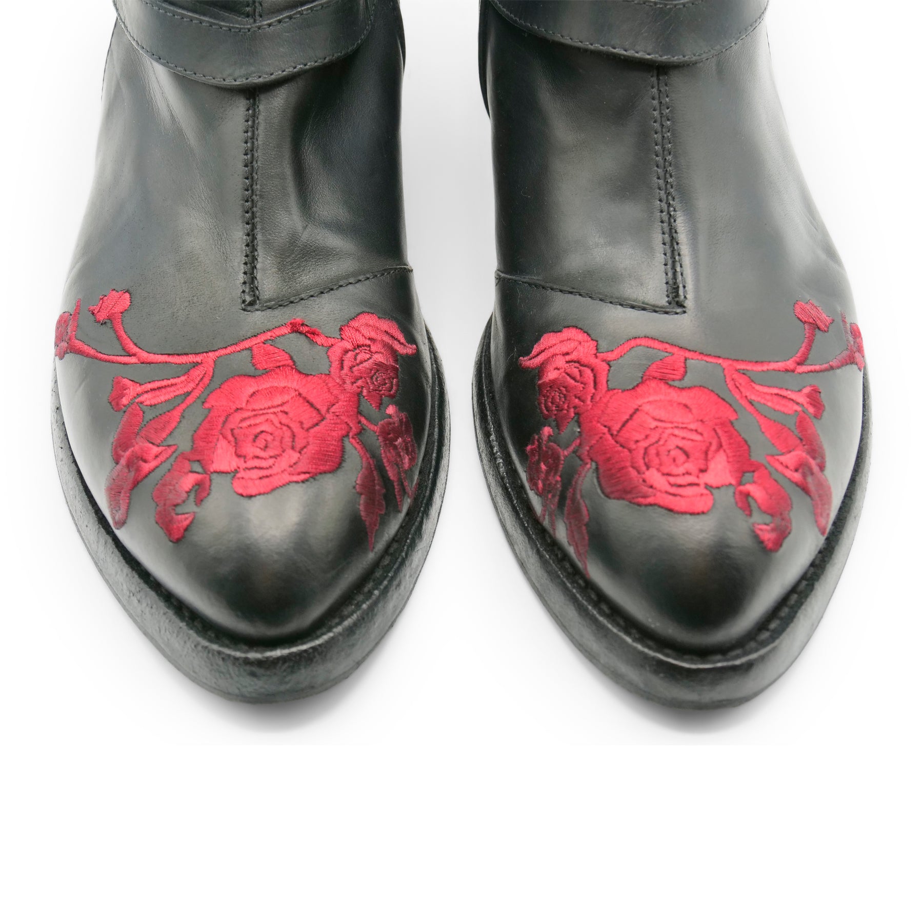 FLOR3A - Double Strap Red Flower Ankle Boot