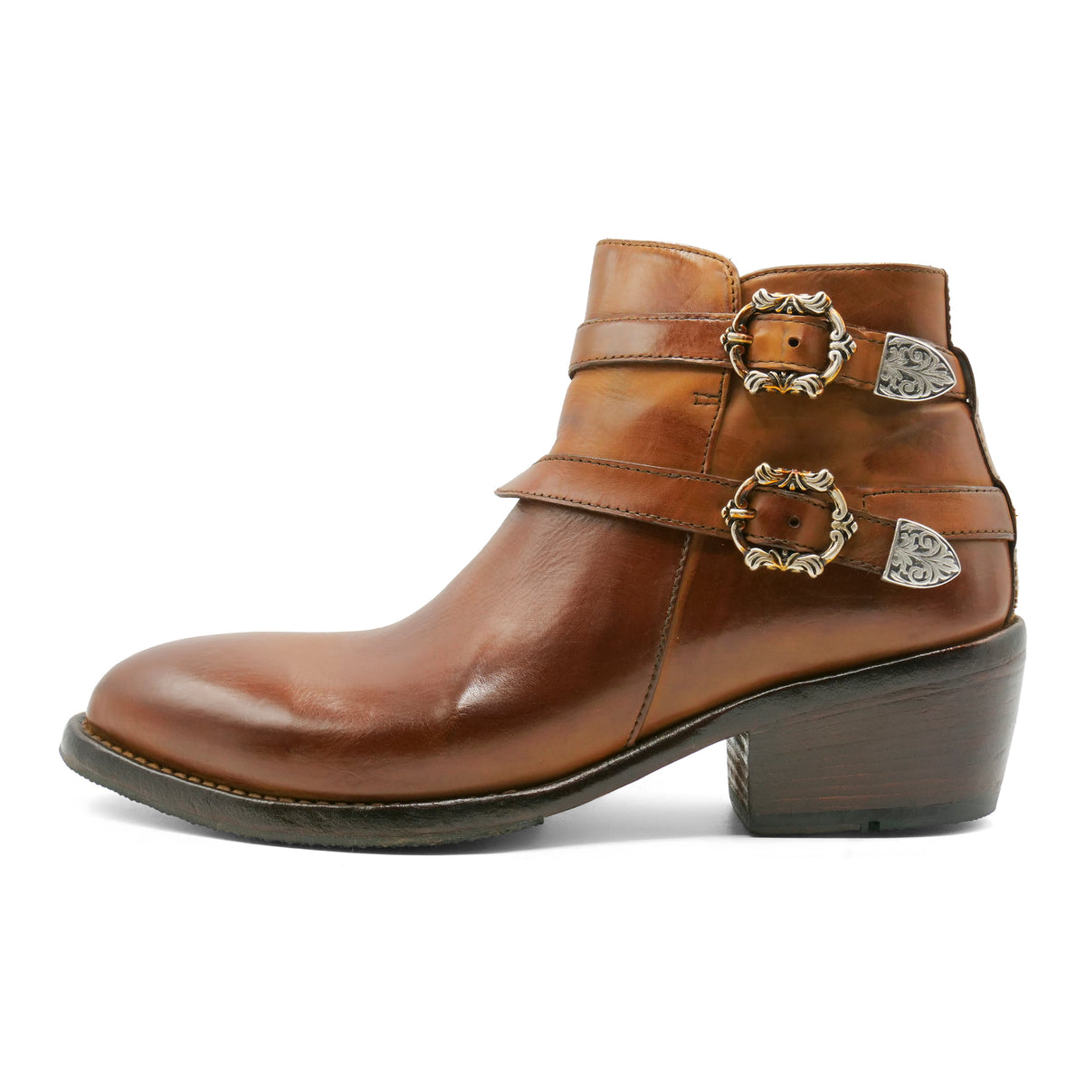 FLOR3A - Double Strap Cognac Ankle Boot