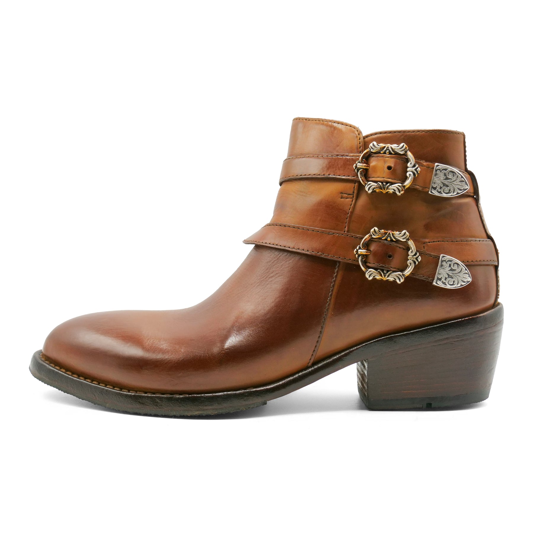 FLOR3A - Double Strap Cognac Ankle Boot