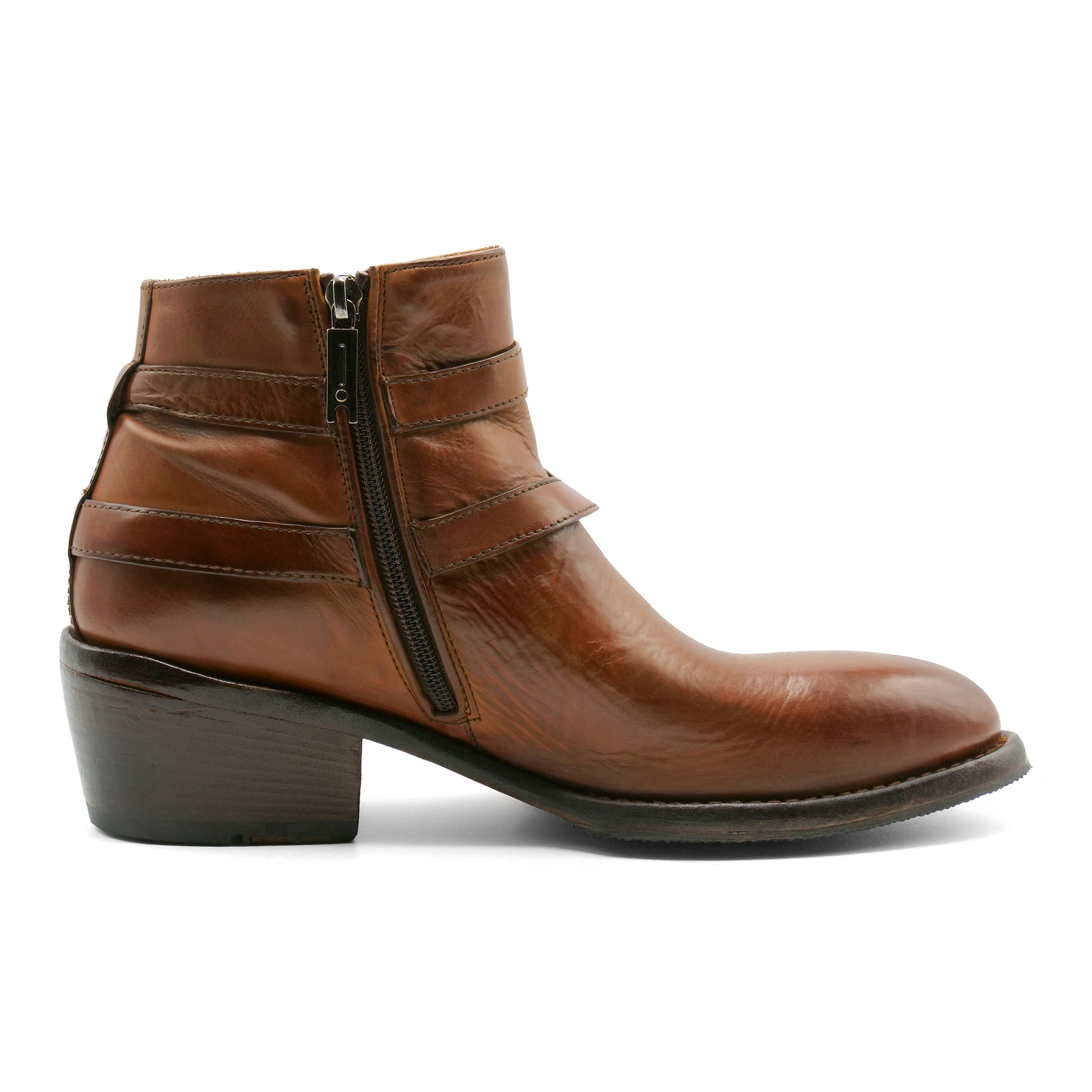FLOR3A - Double Strap Cognac Ankle Boot