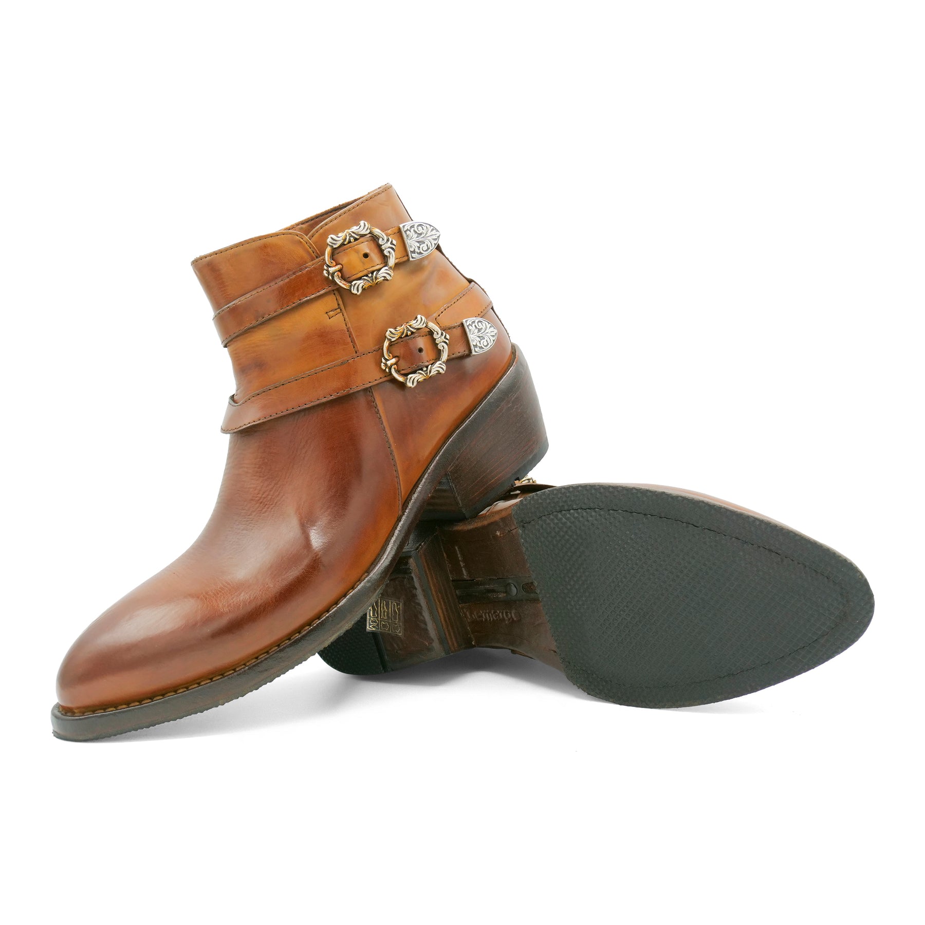 FLOR3A - Double Strap Cognac Ankle Boot
