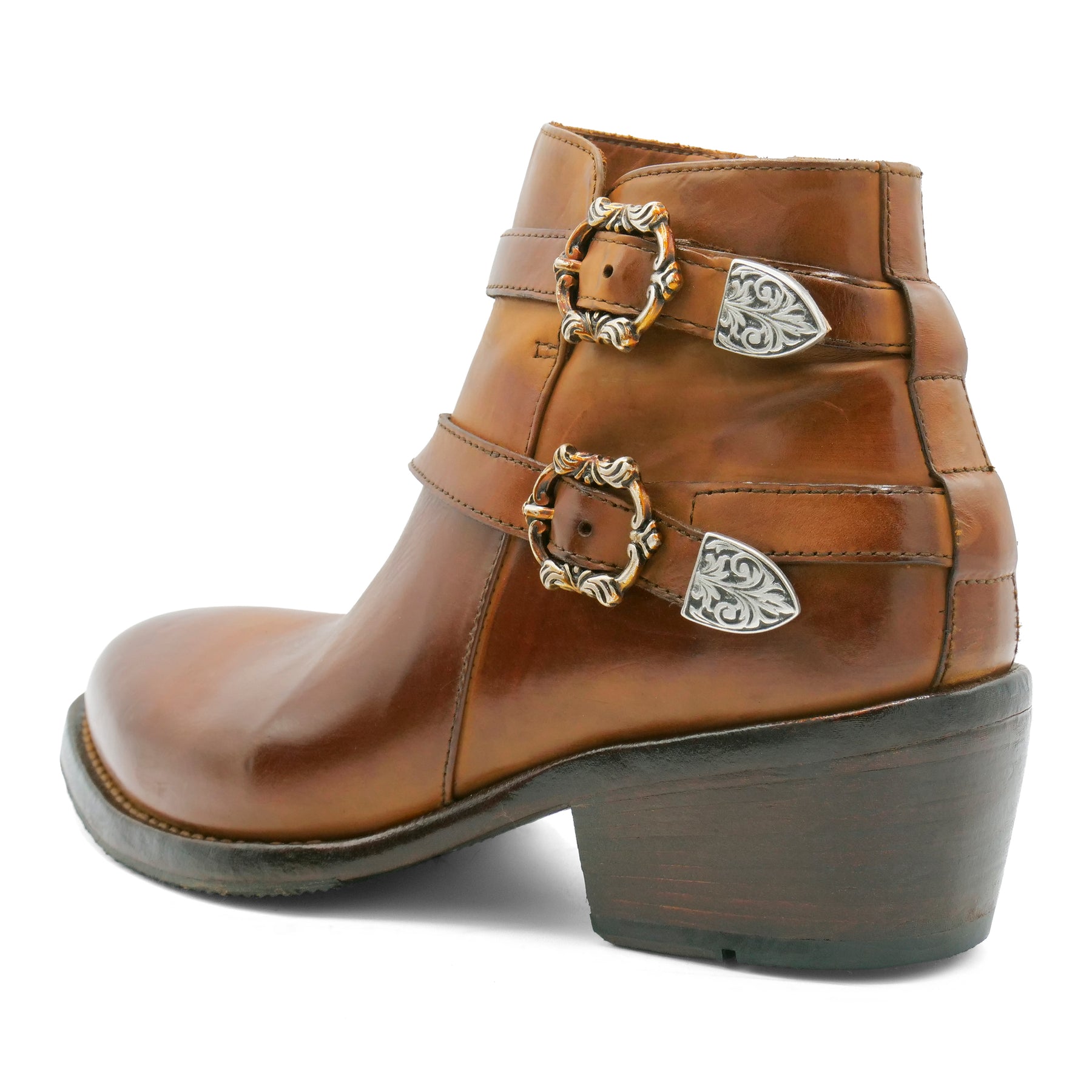 FLOR3A - Double Strap Cognac Ankle Boot