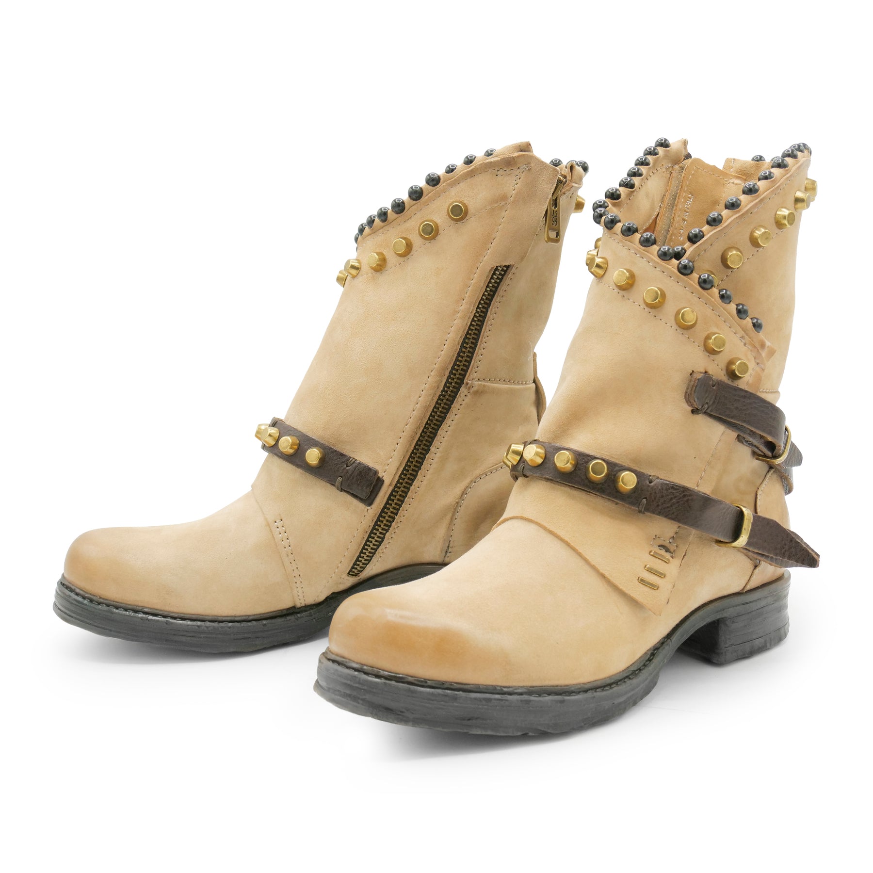 61045 - Beige Studded Biker