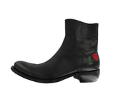 J3600 - Black Ankle Boot With Red Rose Embroidery