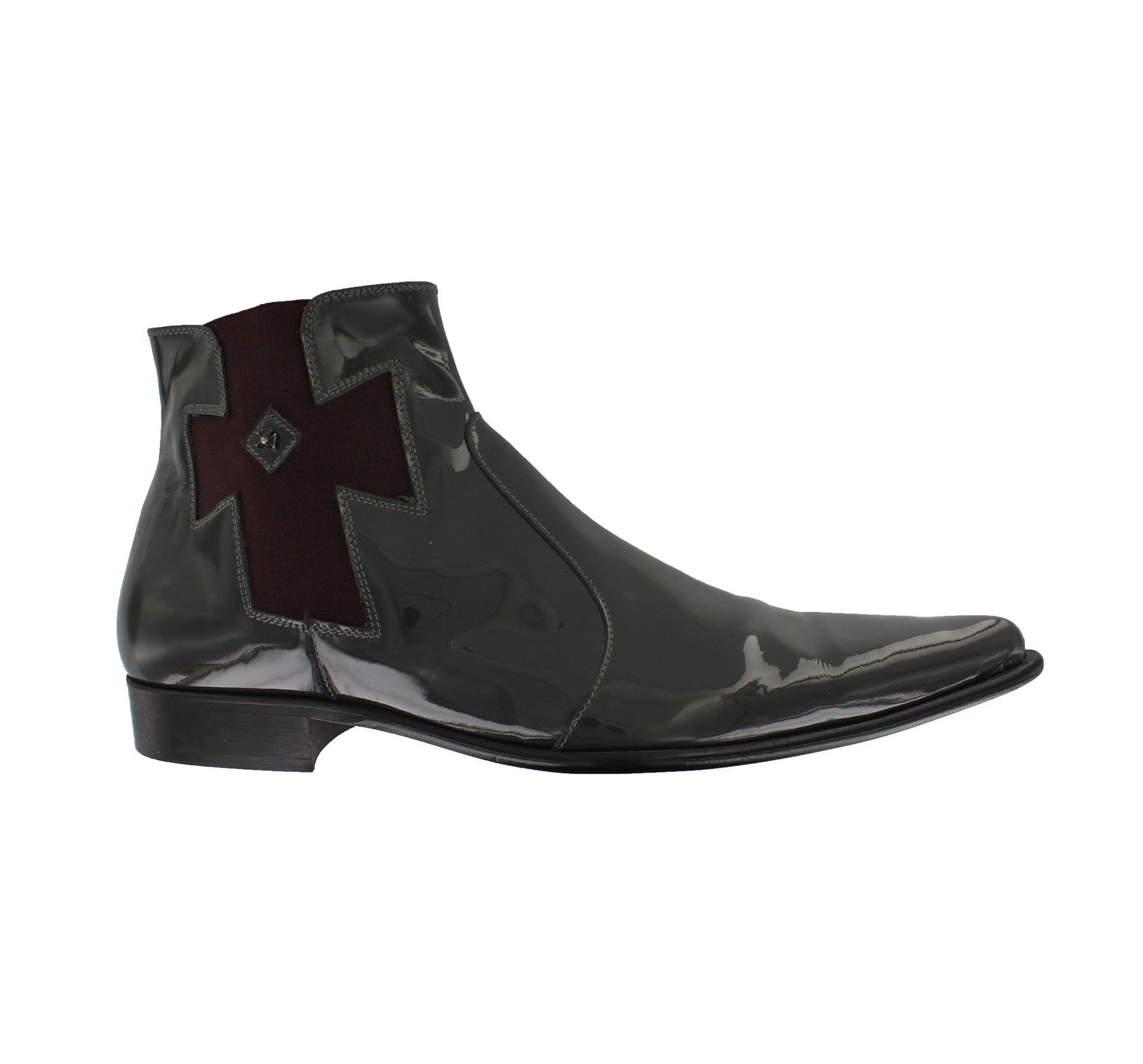 Got 5C - Grey Pointed Ankle Boot With Aubergine Iron Cross