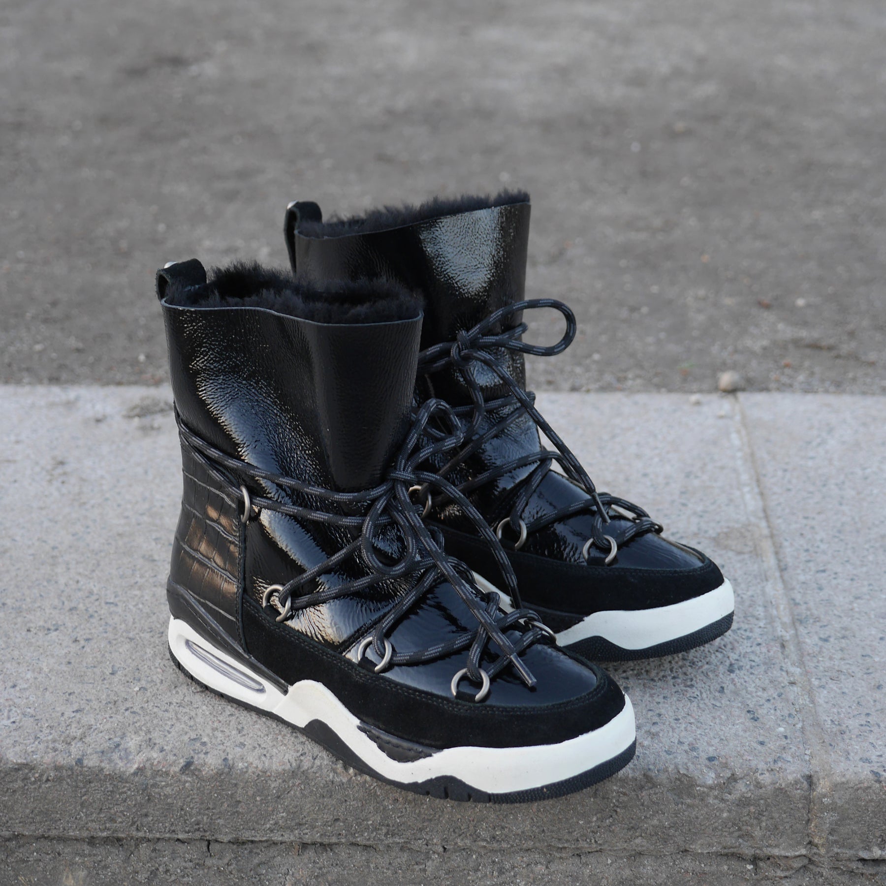 A903AA - Black Patent Coco Sneaker Boot