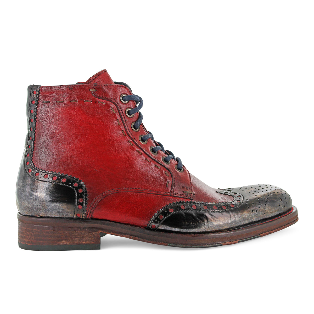 6320 - Red Brogue Boot With Metallic Toe Cap