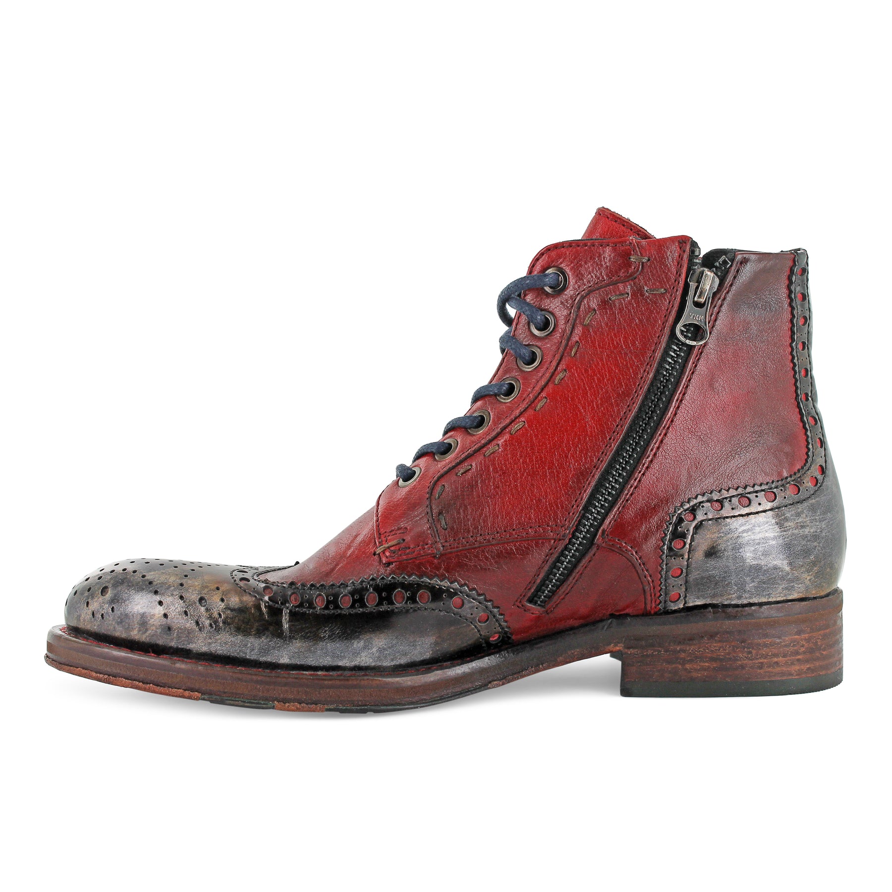 6320 - Red Brogue Boot With Metallic Toe Cap