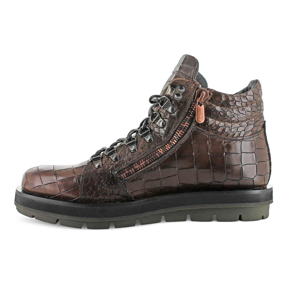 S8619 - Brown Leather Moc Croc