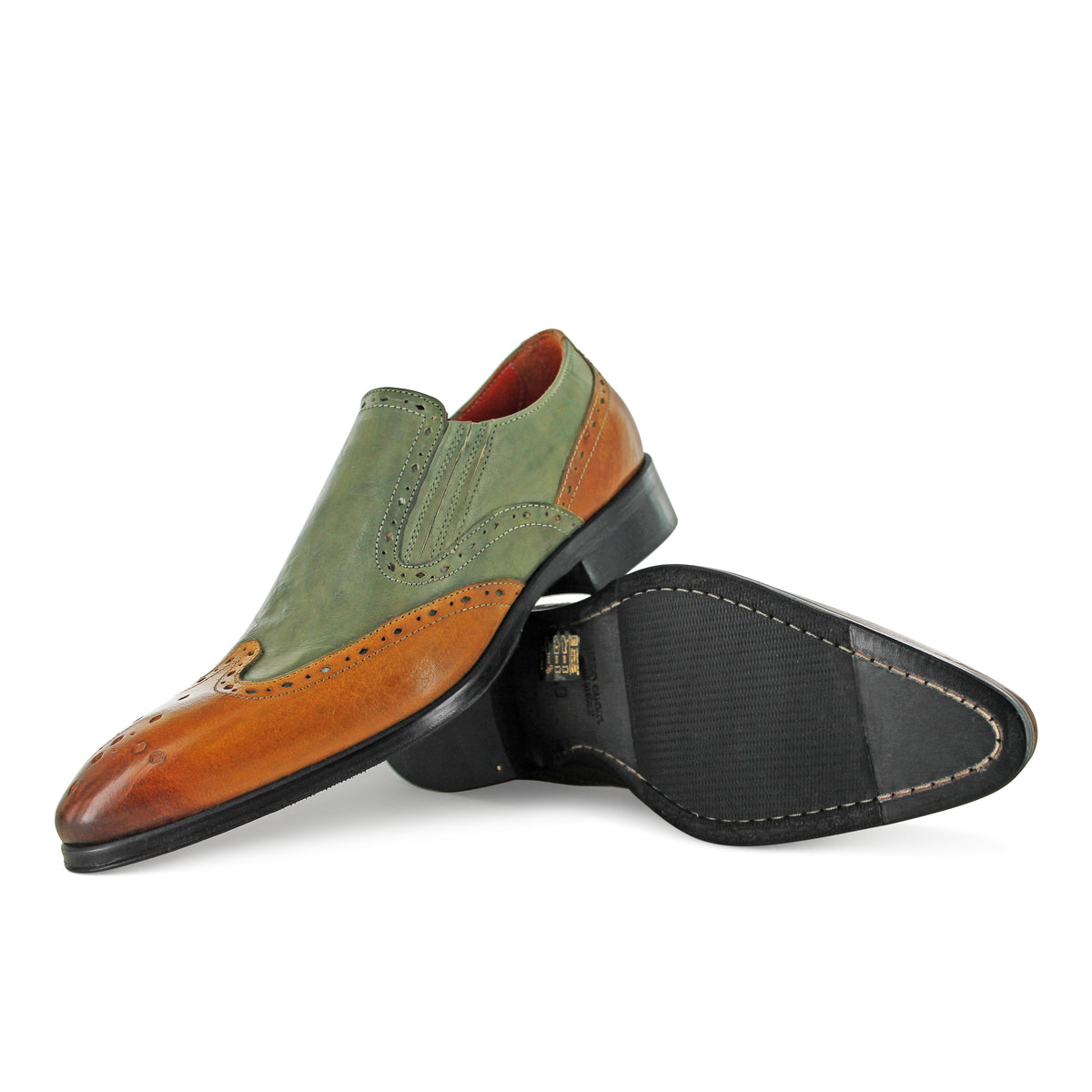 1350 - Tan And Green Slip On Brogue