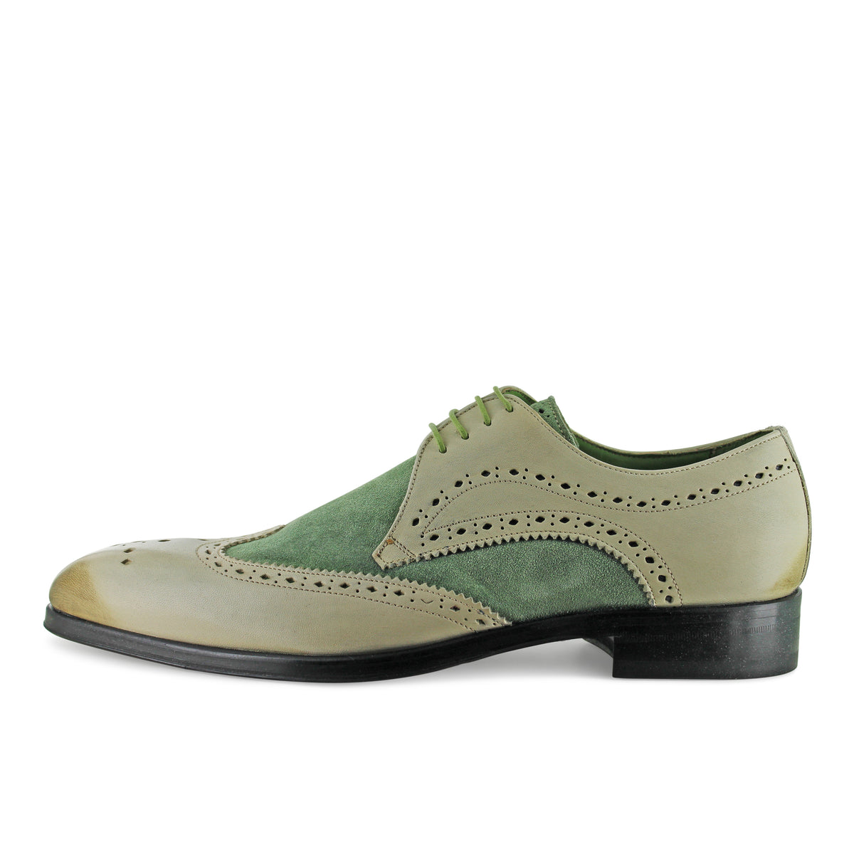 1312 - Beige With Green Suede Brogue