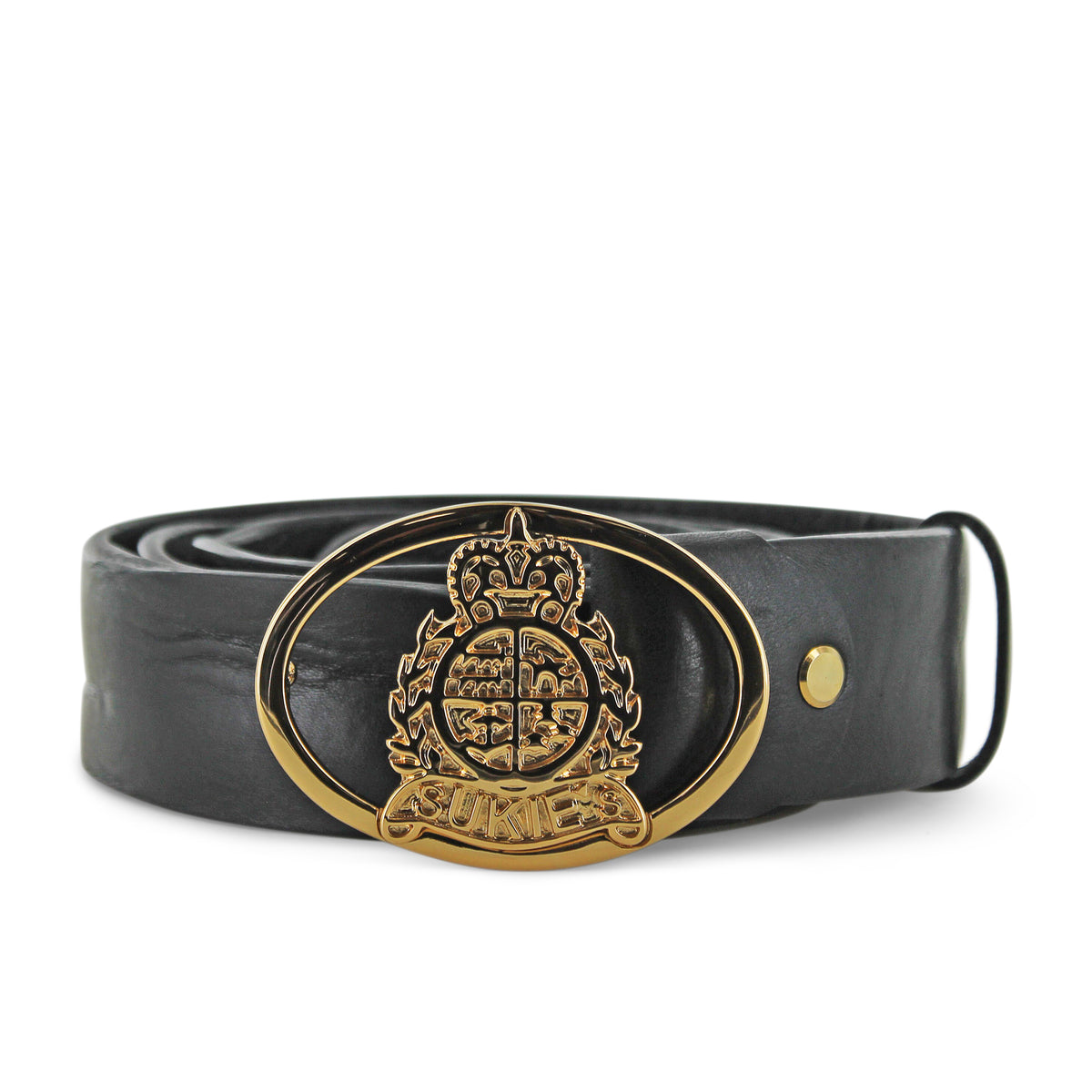 Curve Wave Black Leather Belt