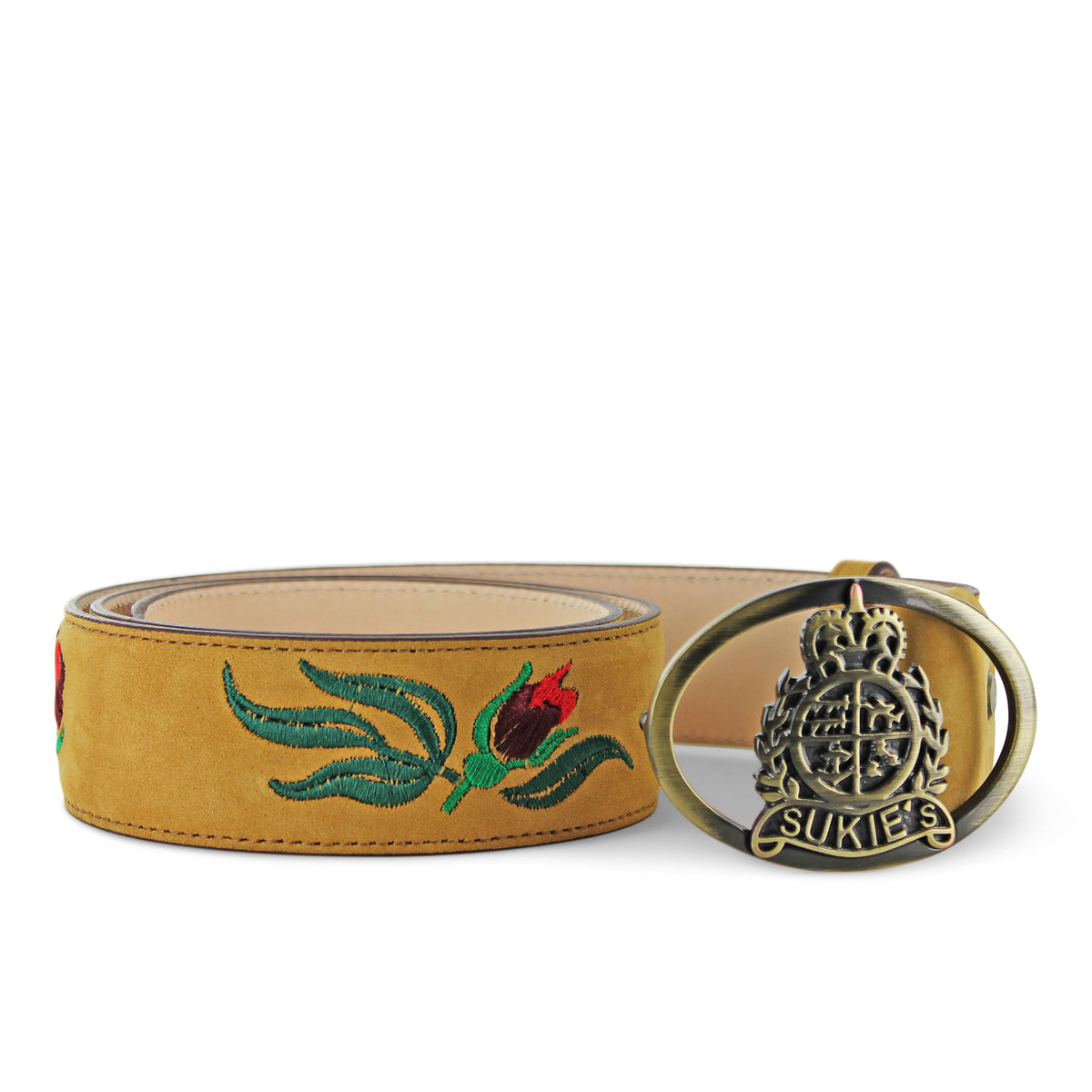 Tan Suede Rose Leather Belt