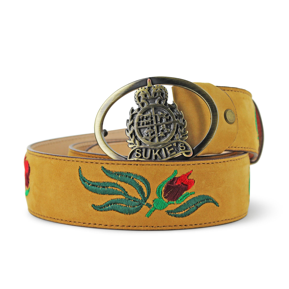 Tan Suede Rose Leather Belt