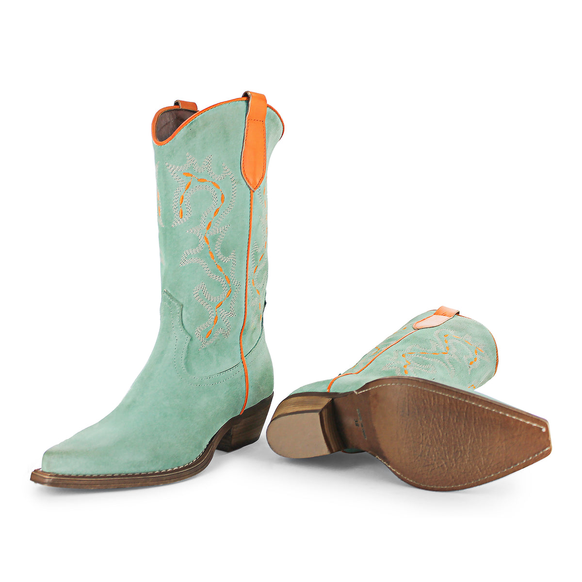 746 - Turquoise/Orange Suede Cowboy Boot