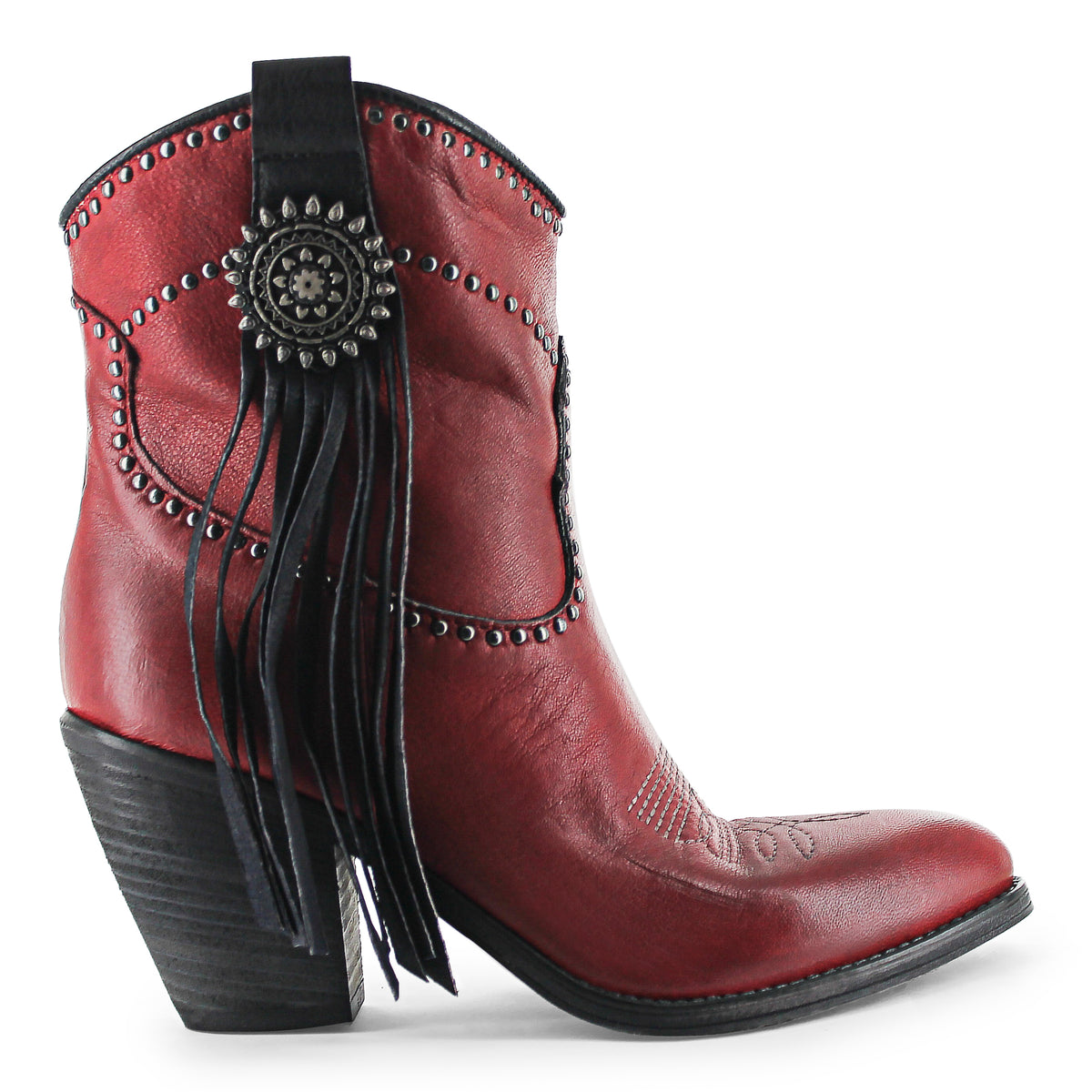 Creek01 - Red Western Ankle Side Fringe