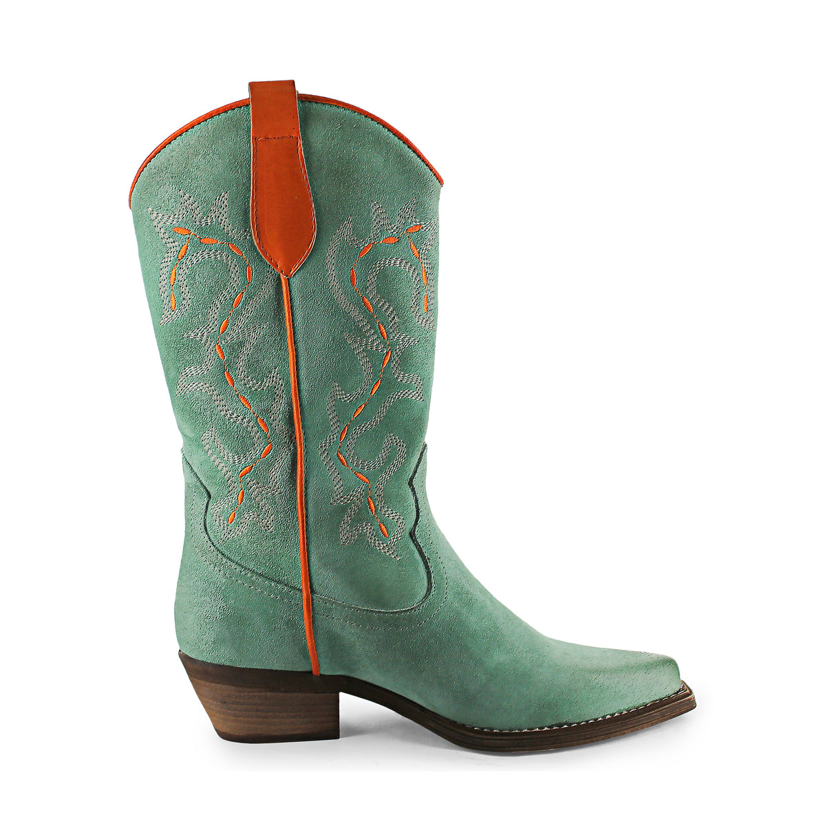 746 - Turquoise/Orange Suede Cowboy Boot