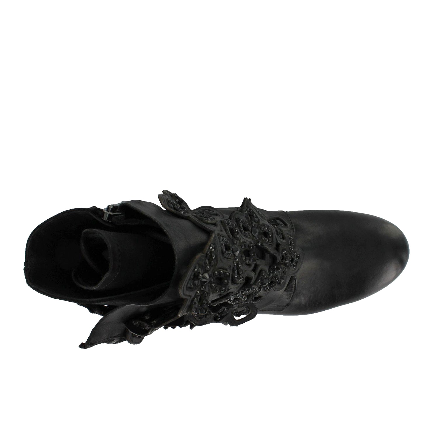 3577X51- Black Ankle Boot With Flower Pattern