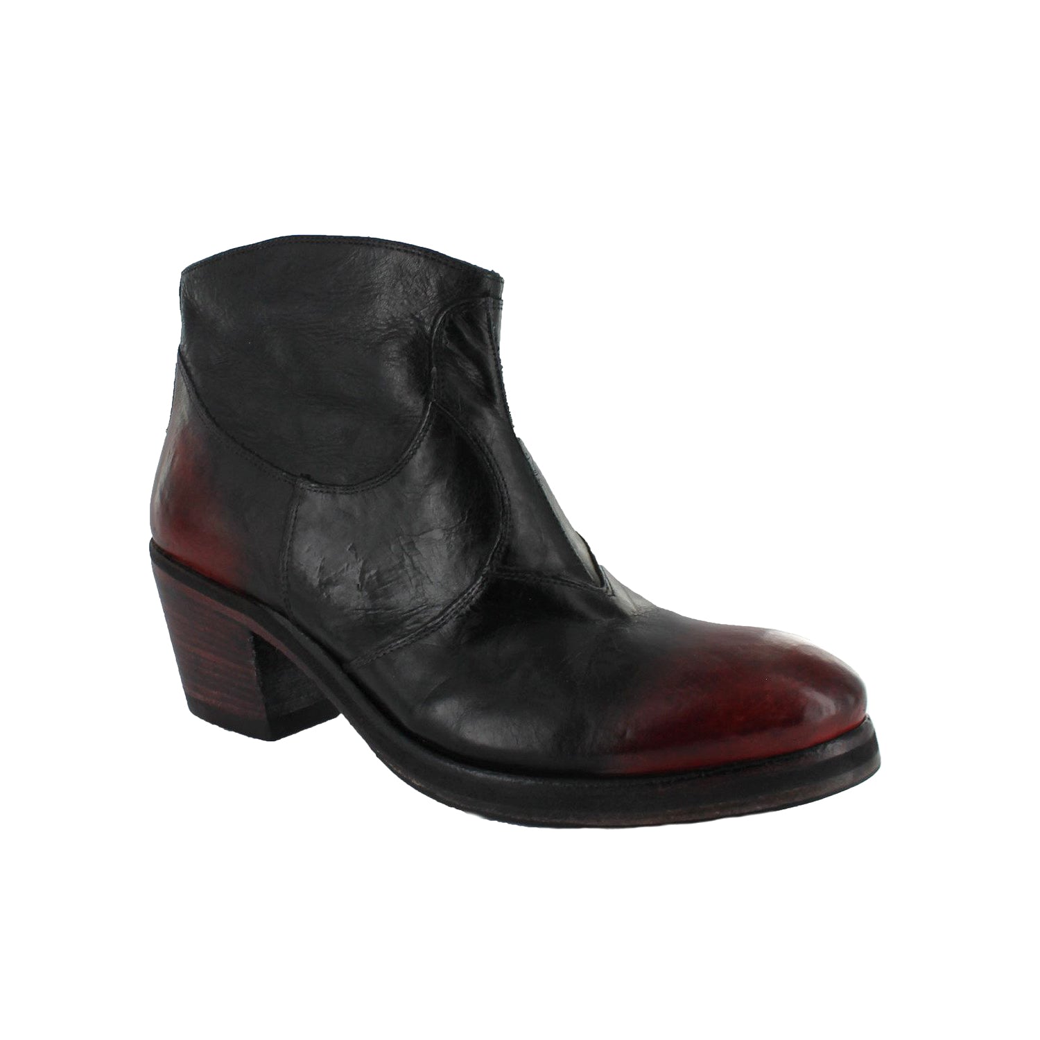 TaniaB - Black Ankle Boot With Cherry Red Toe Cap